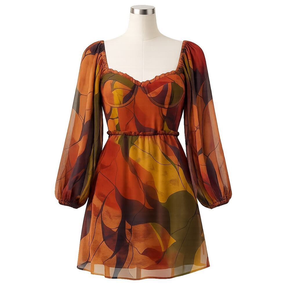 Hutch by Anthropologie Floral Chiffon Mini Dress - Balloon Sleeve - Size 10